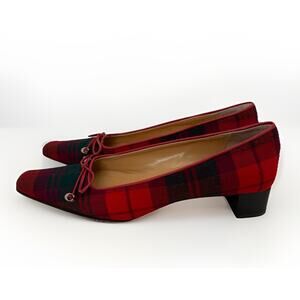 Coach Eden Pumps Block Heel Red Tartan Plaid Square Toe Women's Size 9 EUC
